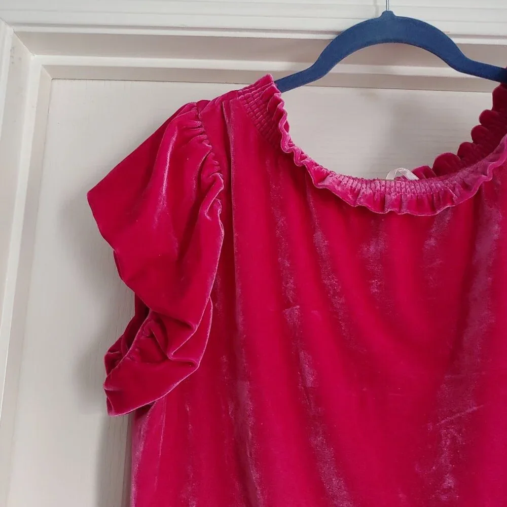 Free People Terese Velvet Short Sleeve Top Ruffle Coquette Twee Barbiecore Girly